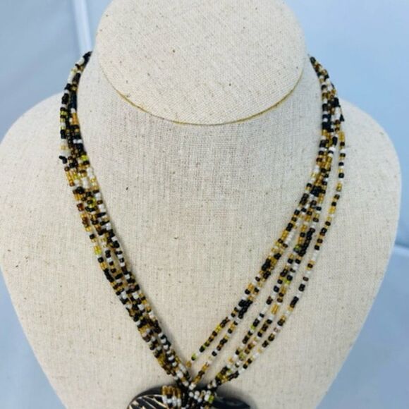 19" Multi Strand Micro Beaded Brown Black Glass Pendant Necklace  Tassel Screw - Picture 4 of 6